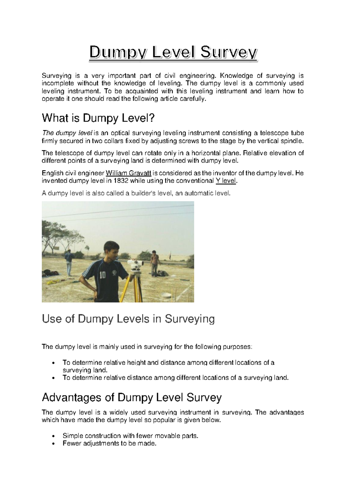 Dumpy Level Survey Techniques and Applications in Civil Eng. - Studocu