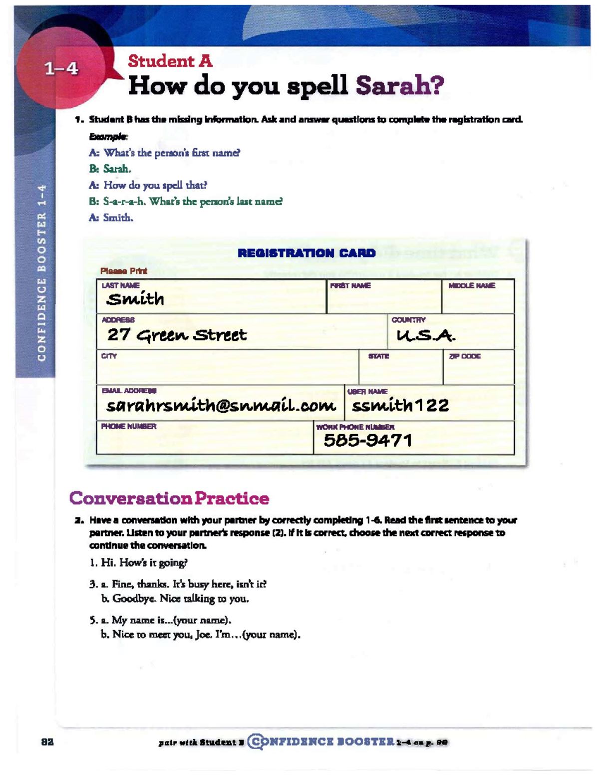 Registration Card A - Speak Now Test: Conversation Practice Guide - Studocu