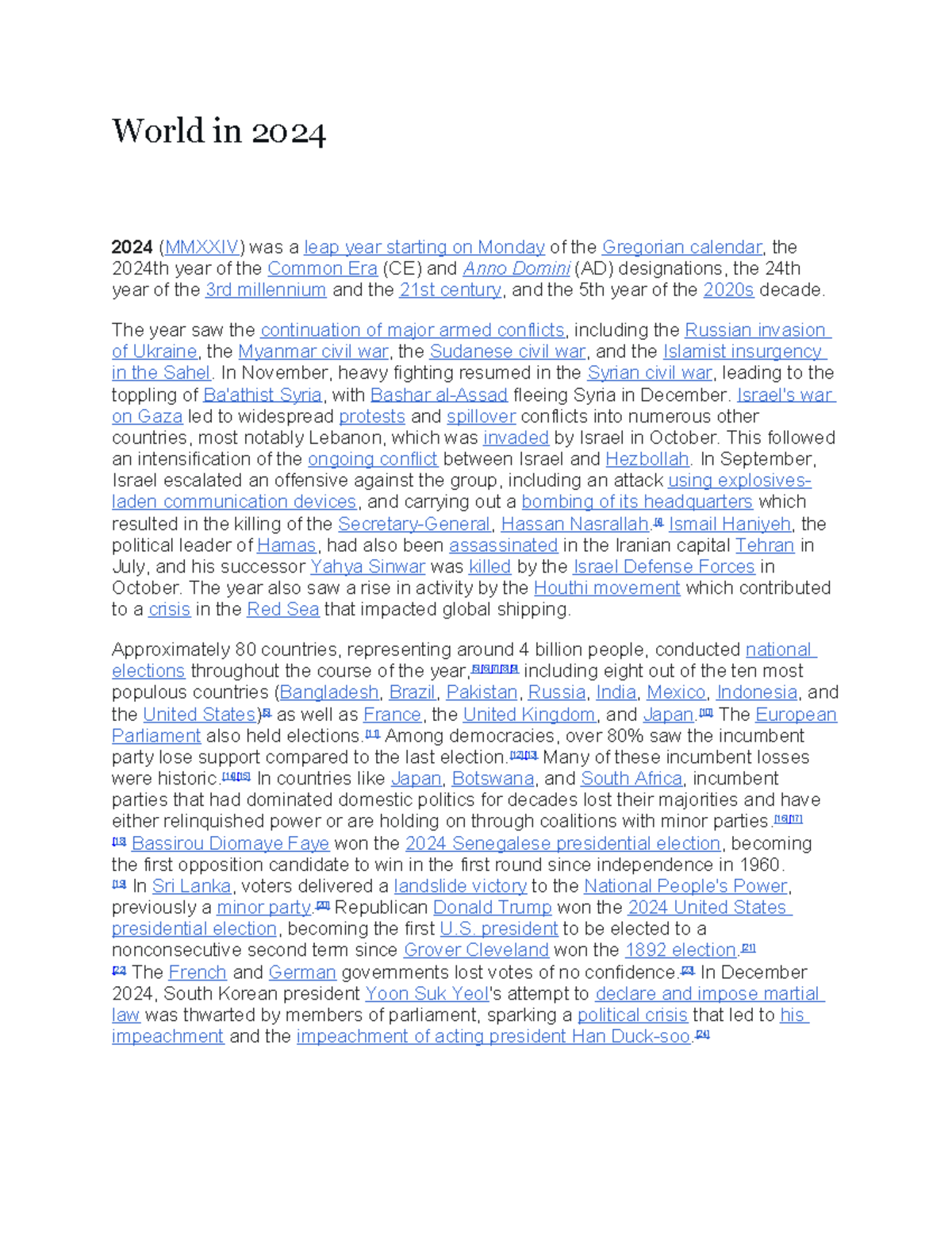 World in 2024: Major Events and Changes (HIST 2024) - Studocu