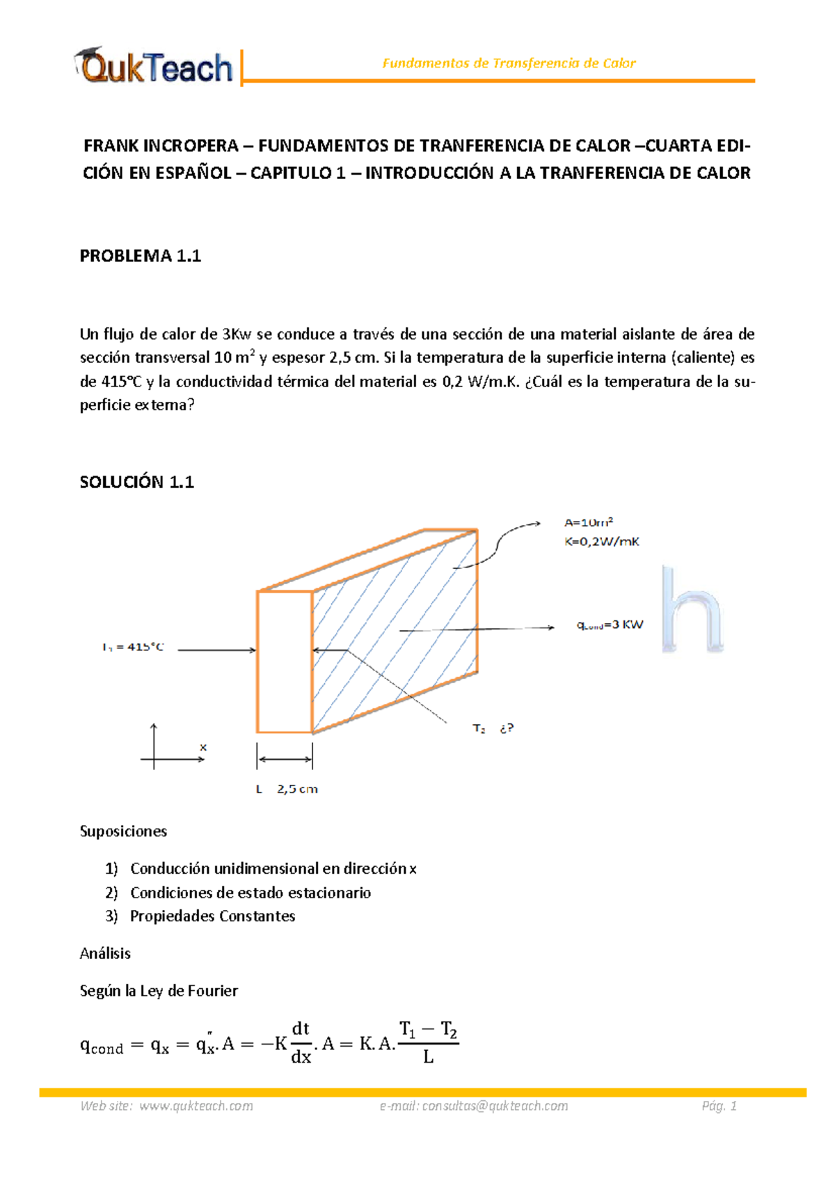 Solucionario Incropera - Capítulo 1: Fundamentos de Transferencia de ...