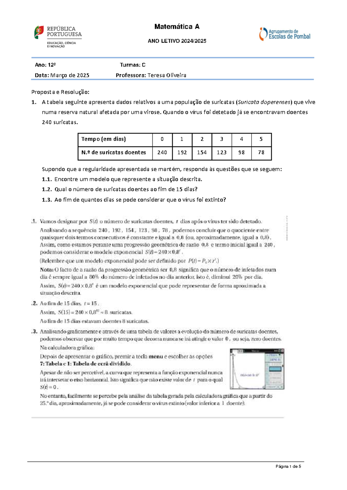 Matemática A 12º Ano - Ficha 20: Modelação e Resolução de Problemas ...