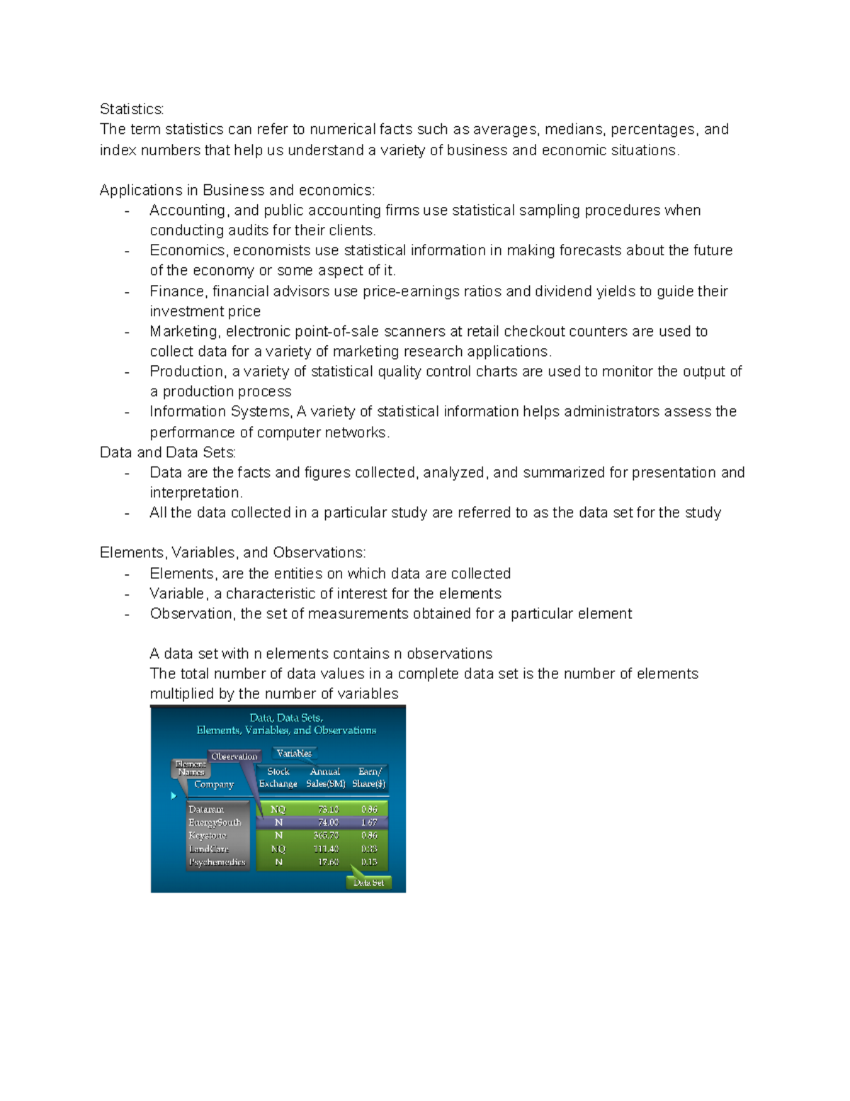 BUS 101: Business Statistics Lecture Notes and Applications - Studocu