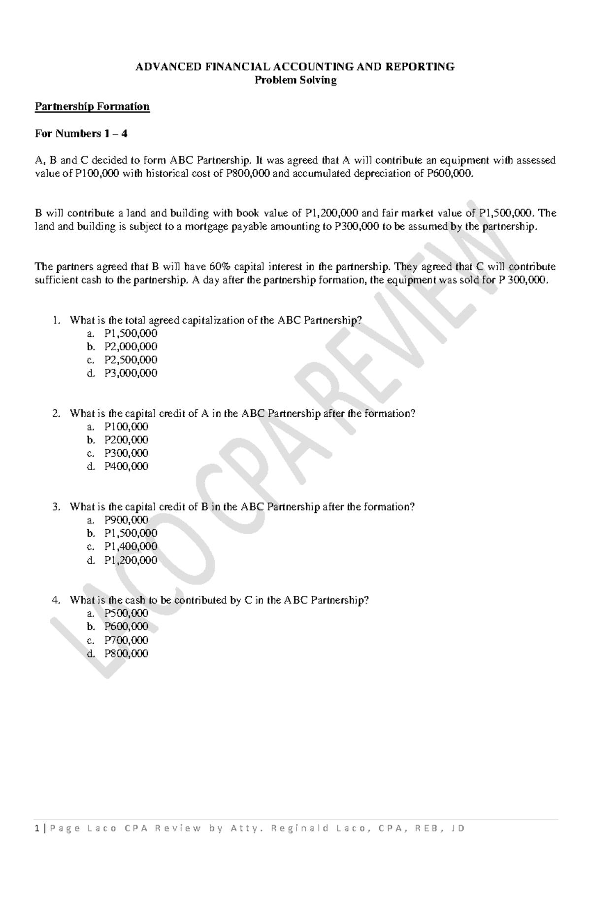 AFAR Problem Solving: Partnership Formation and Capitalization Analysis ...