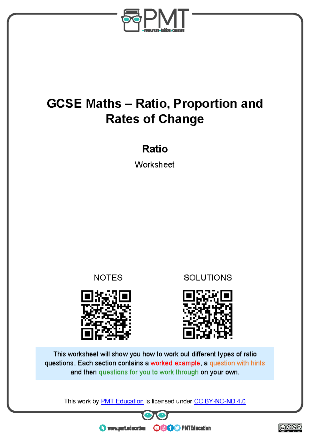 GCSE Maths C. Ratio - Proportion & Rates of Change Worksheet Notes ...