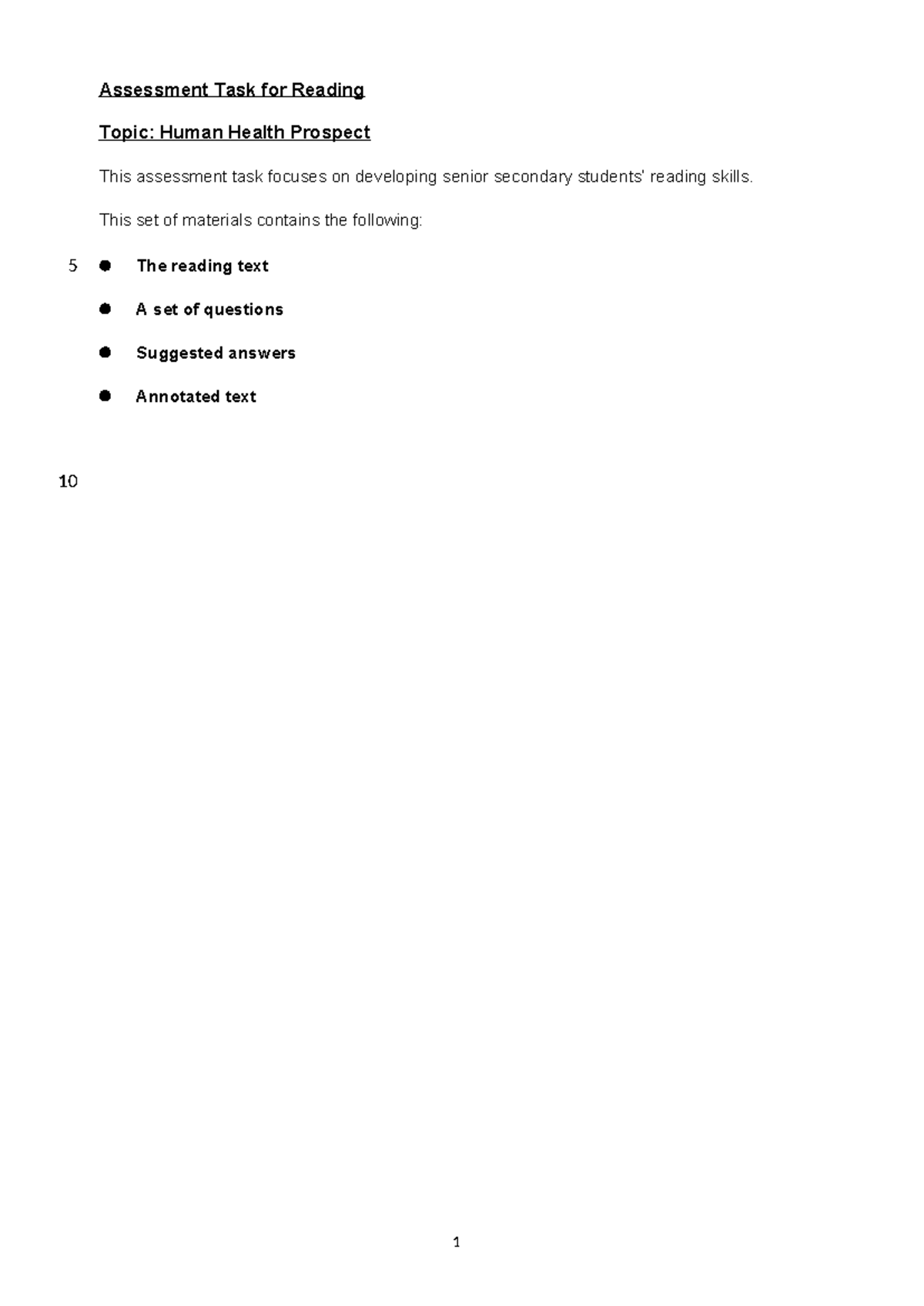 Assessment Task: Reading on Human Health Prospects (4) - Studocu