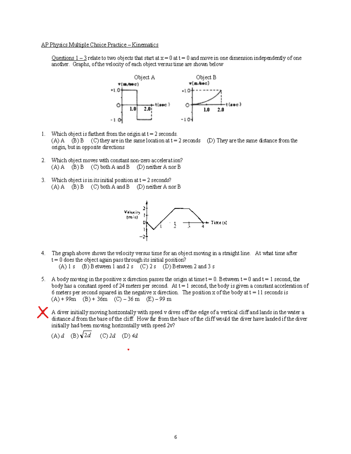 AP Physics Kinematics Practice Questions and Solutions - Studocu