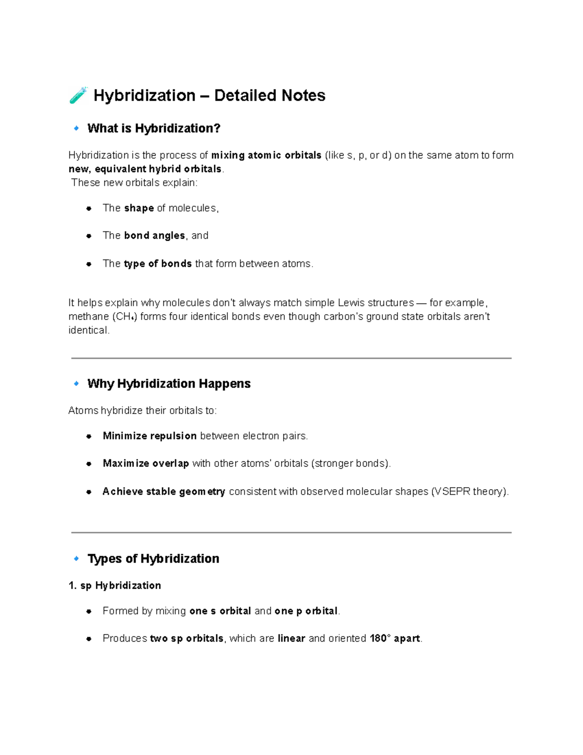 Hybridization Detailed Notes: Understanding Atomic Orbital Mixing - Studocu