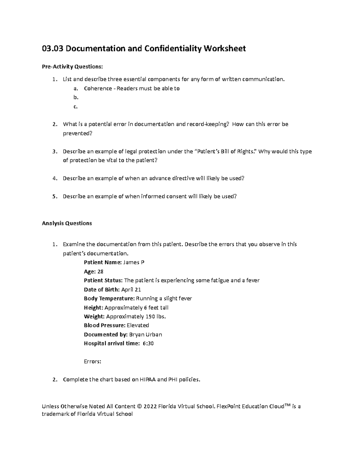 Hsf 03 Lab Assessment: Documentation & Confidentiality Analysis - Studocu