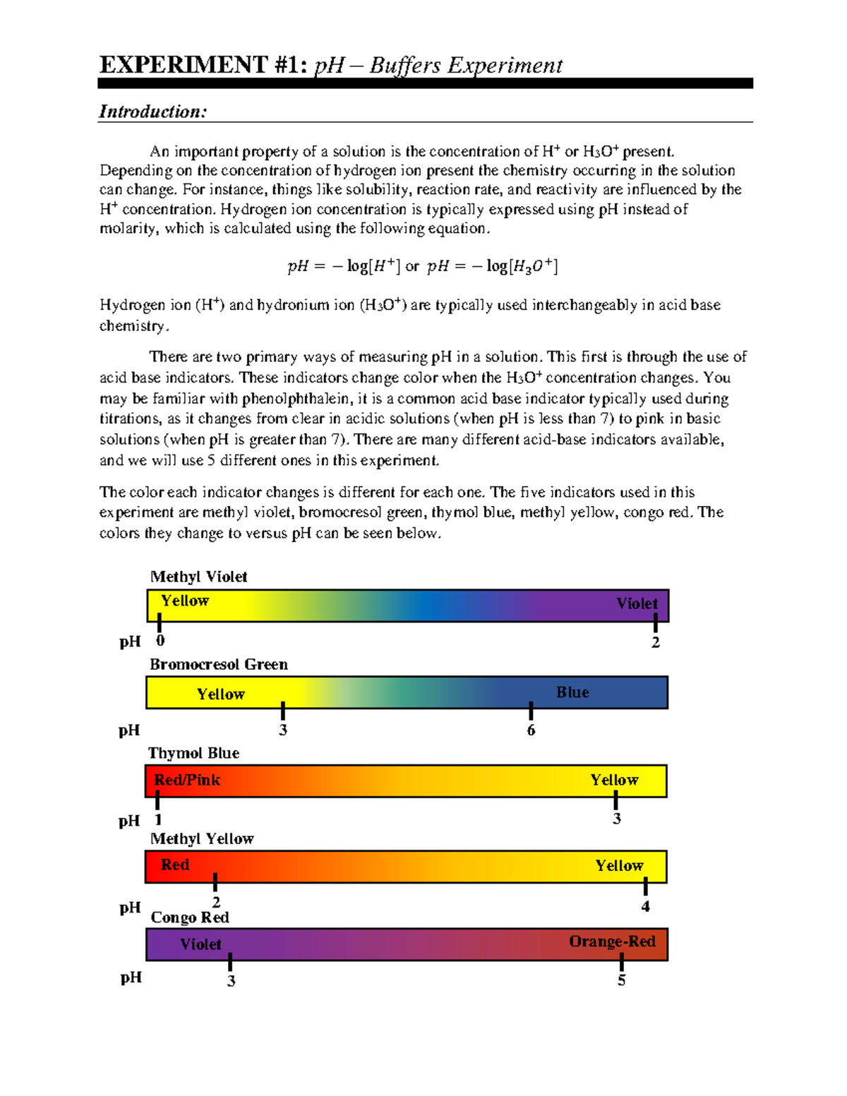 Exp Buffers V2 - EXPERIMENT #1: pH – Buffers Experiment Introduction: An important property of a ...