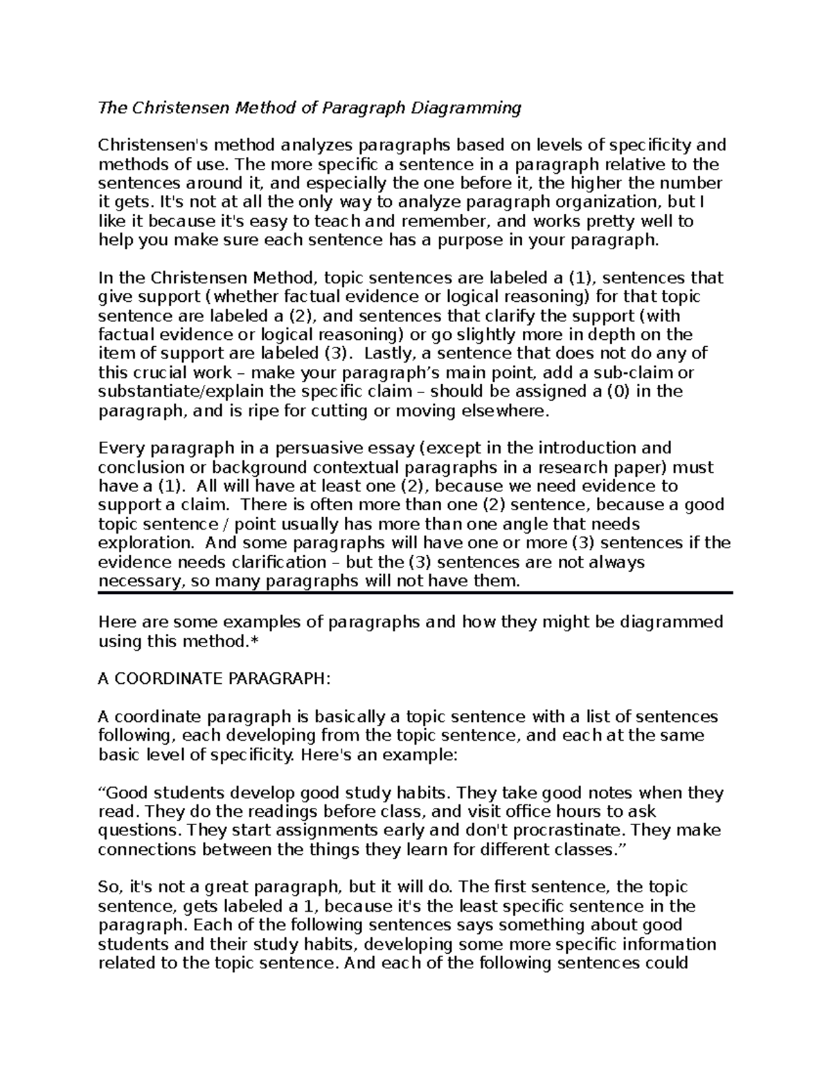 Writ340: Understanding the Christensen Method of Paragraph Diagramming ...