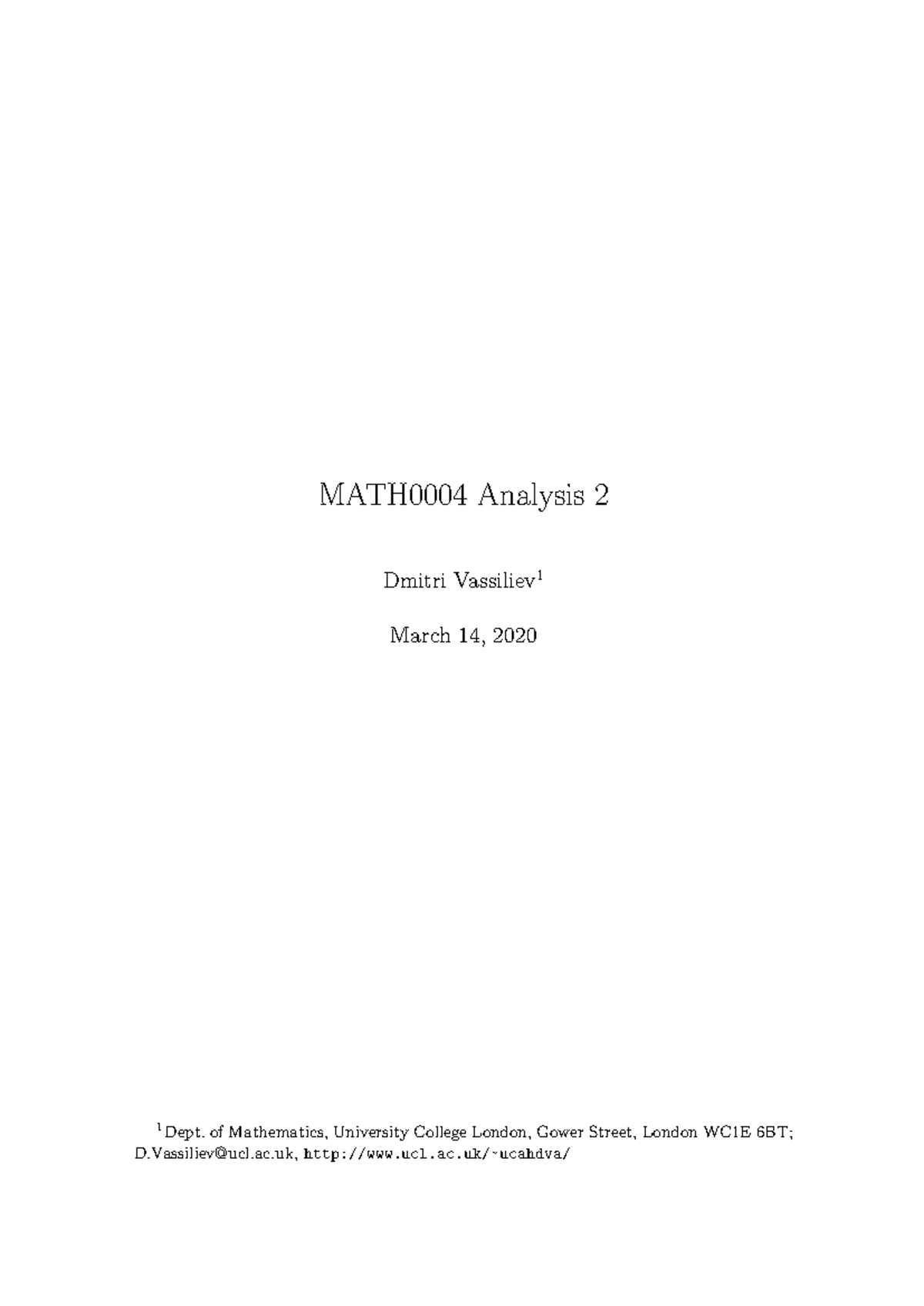 MATH0004 Analysis 2 - Comprehensive Lecture Notes Summary - Studocu