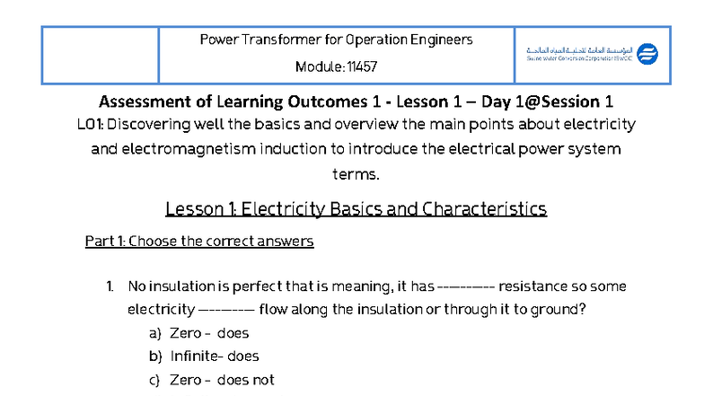 Power Transformer Module 11457: Electricity Basics & Characteristics ...