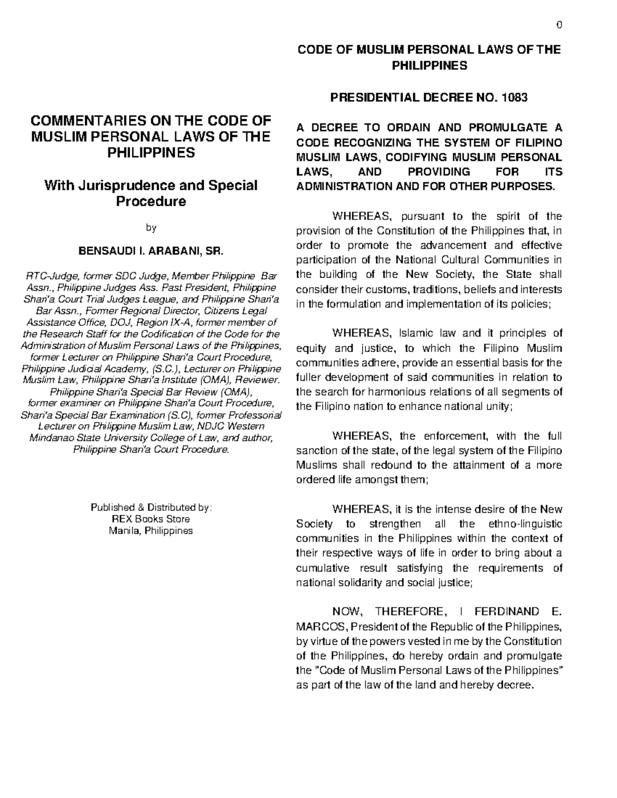 Commentaries on the Code of Muslim Personal Laws of the Philippines (P ...
