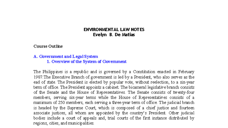 ENVIRONMENTAL LAW NOTES (Course Code: ENV 101) - Studocu