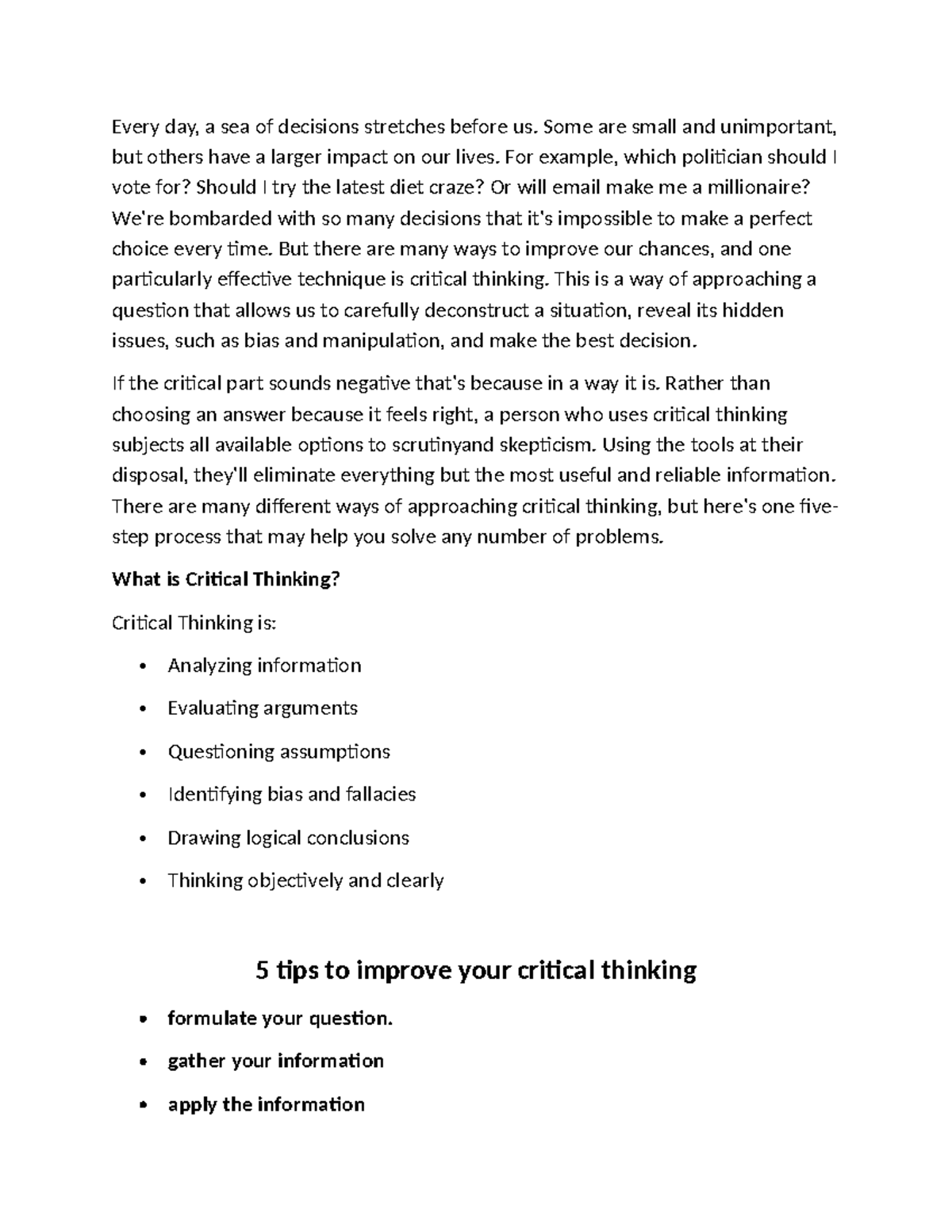 Critical Thinking Techniques: Enhancing Decision-Making Skills - Studocu