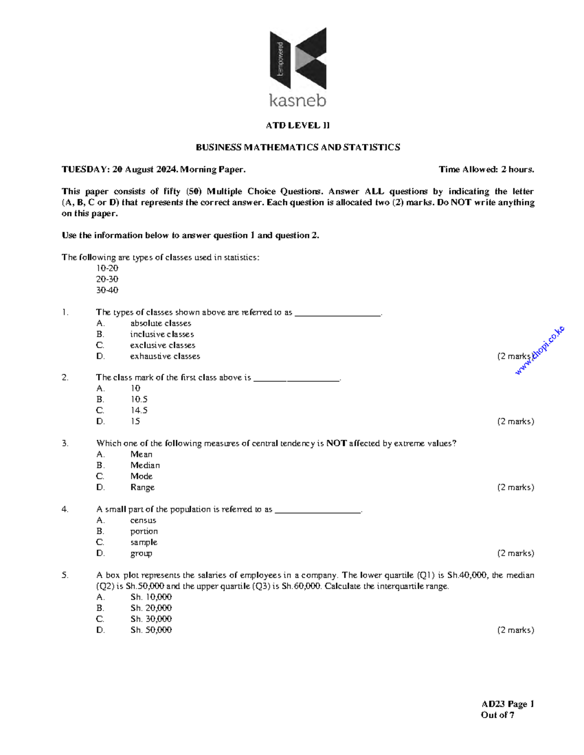 ATD LEVEL II BUSINESS MATHEMATICS AND STATISTICS PAST PAPERS - Studocu