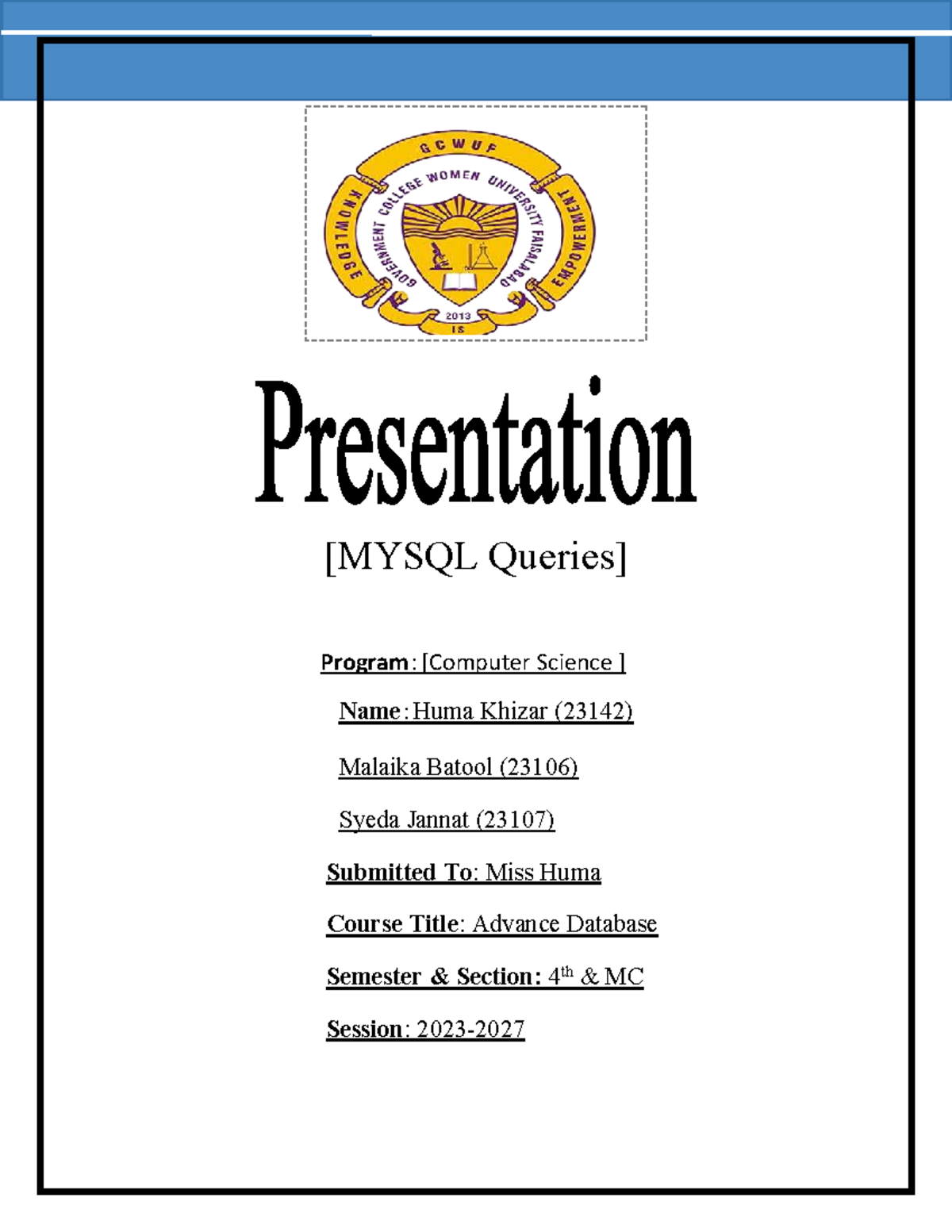 Advance Database (23142) SQL Concepts Presentation Notes - Studocu