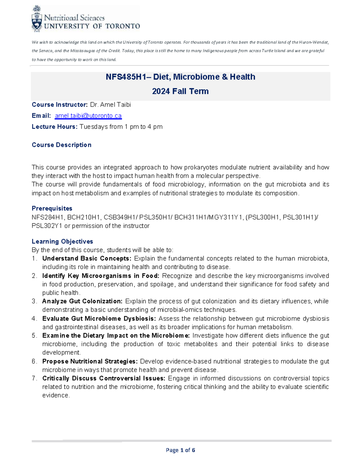 NFS485 Diet, Microbiome & Health Course Syllabus - Fall 2024 - Studocu