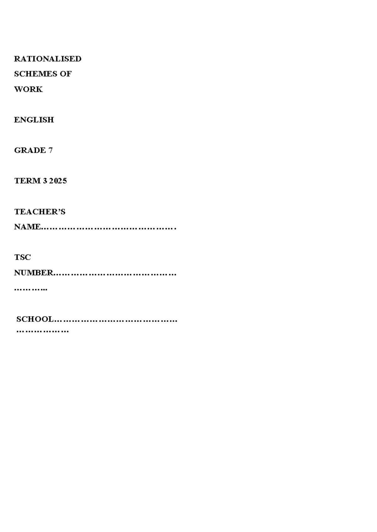 Grade 7 English Term 3 2025: Comprehensive Learning Schemes - Studocu