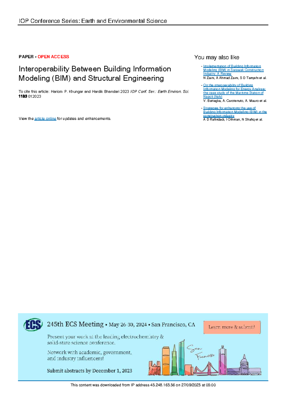 Interoperability of BIM and Structural Engineering: IOP Conf. Ser. EES ...