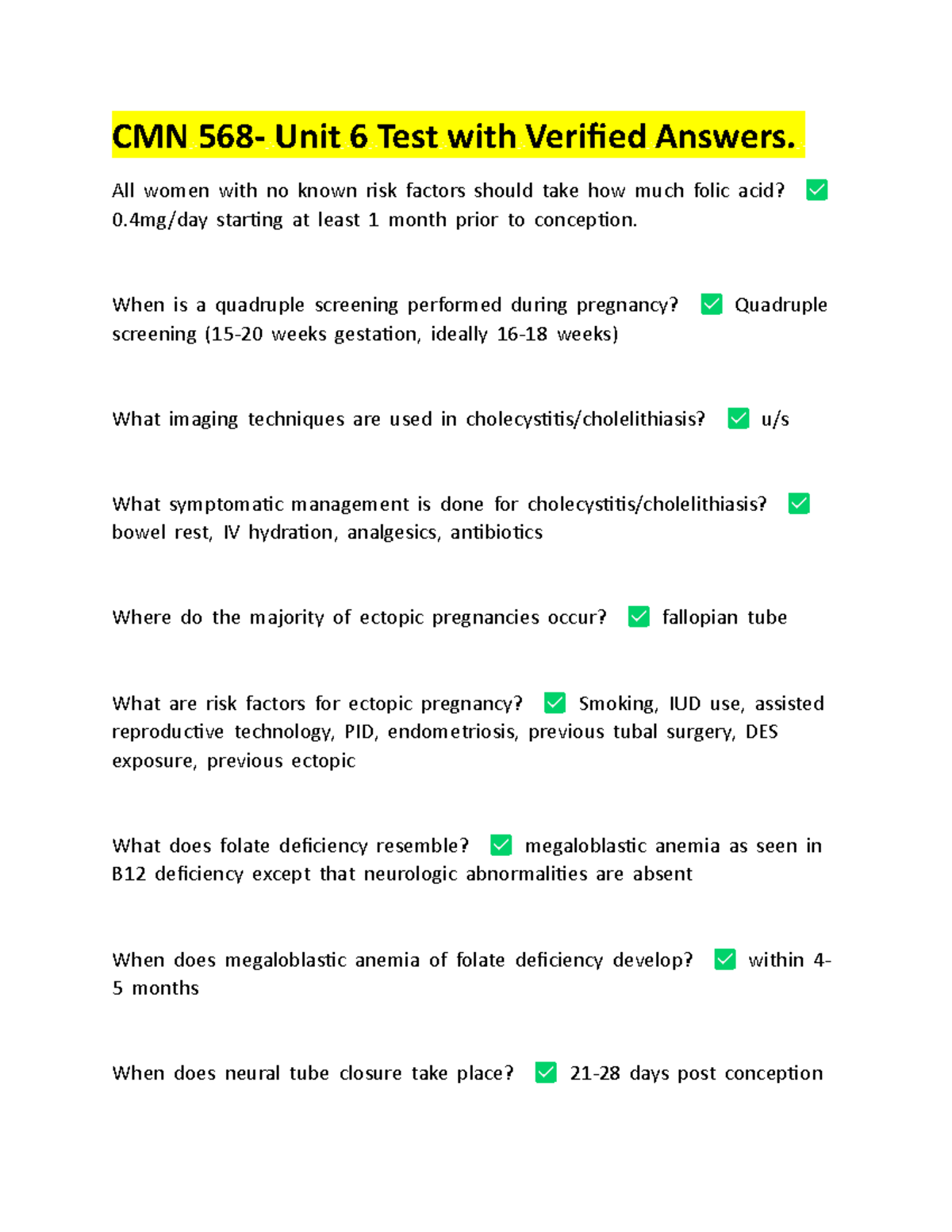 CMN 568 - Comprehensive Unit 6 Test Review with Verified Answers - Studocu