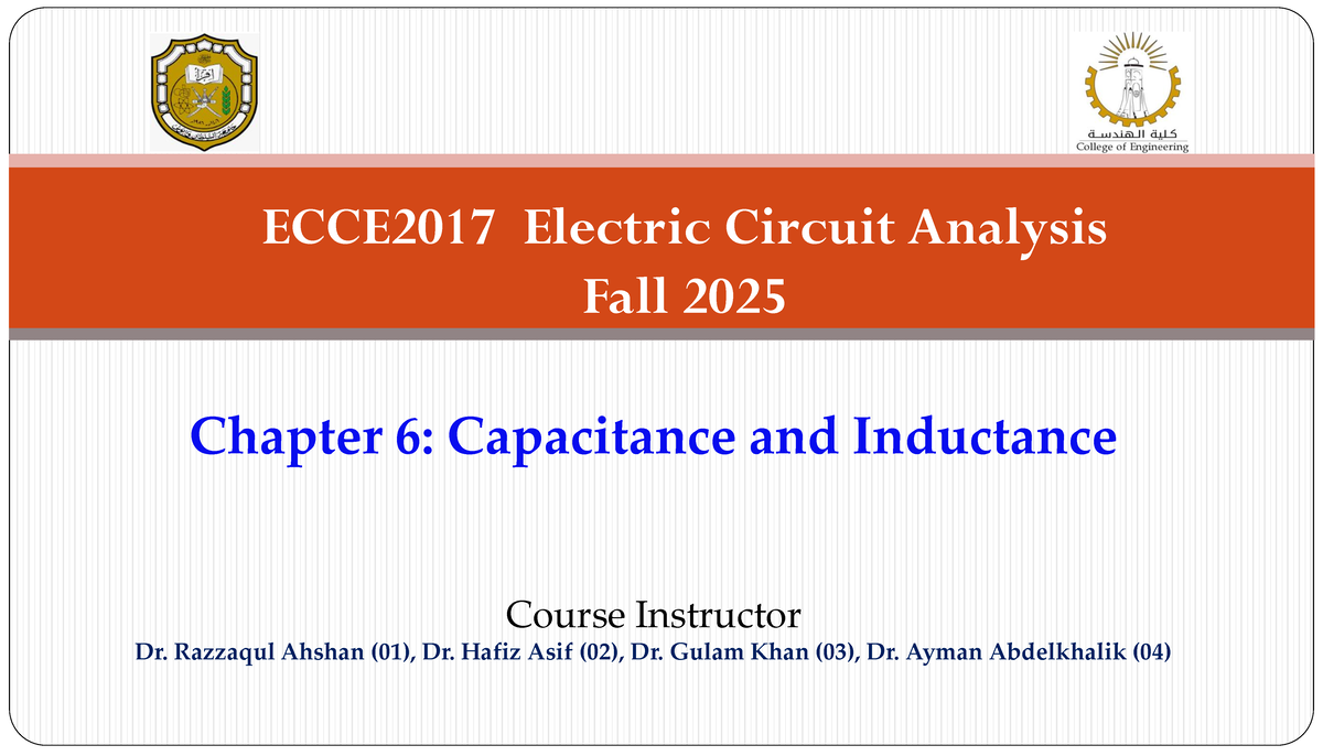 ECCE2017 Electric Circuit Analysis: Chapter 6 - Capacitance ...