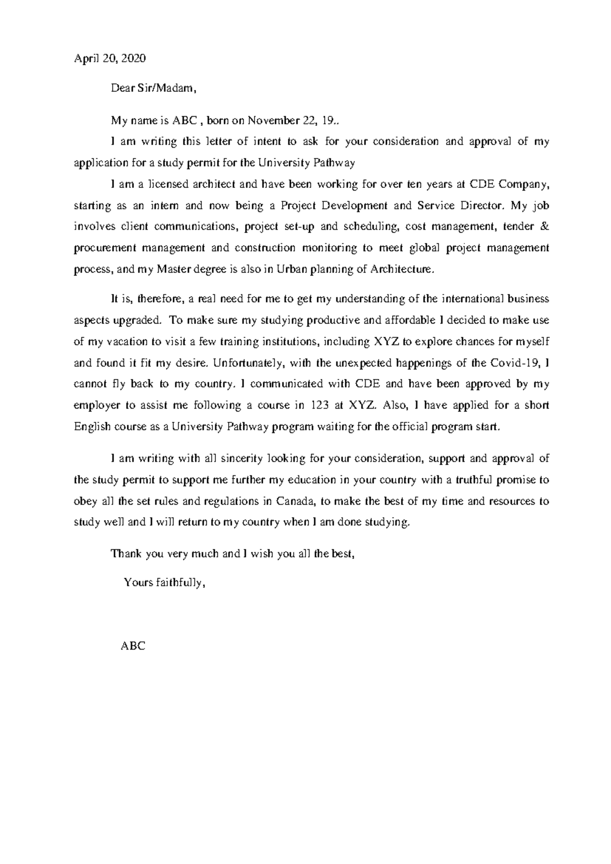 Sample submission letter for IRCC when - CBIS 101 - Studocu