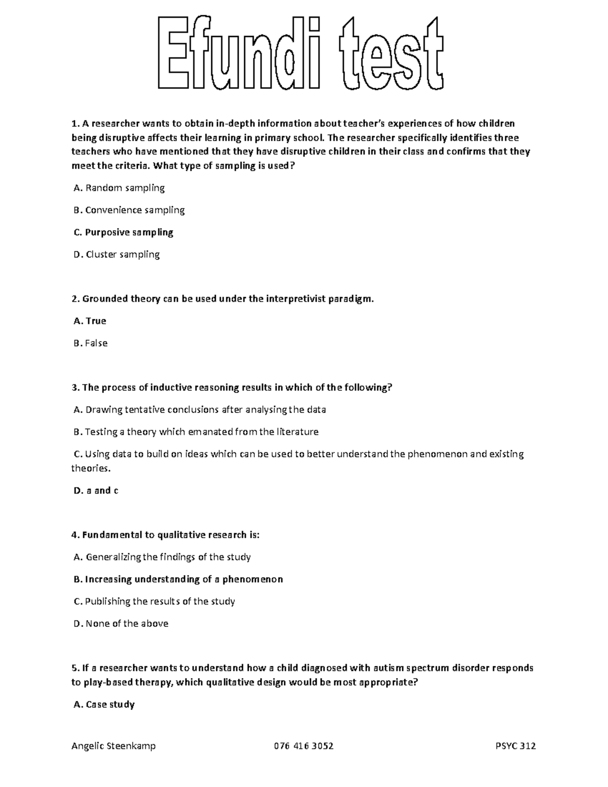 PSYC 312 Test 1 Study Questions & Sample Answers - Studocu