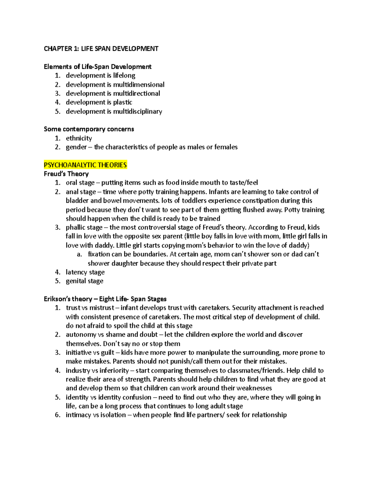 Lifespan Development Lecture Notes: Chapters 1 & 2 Overview - Studocu