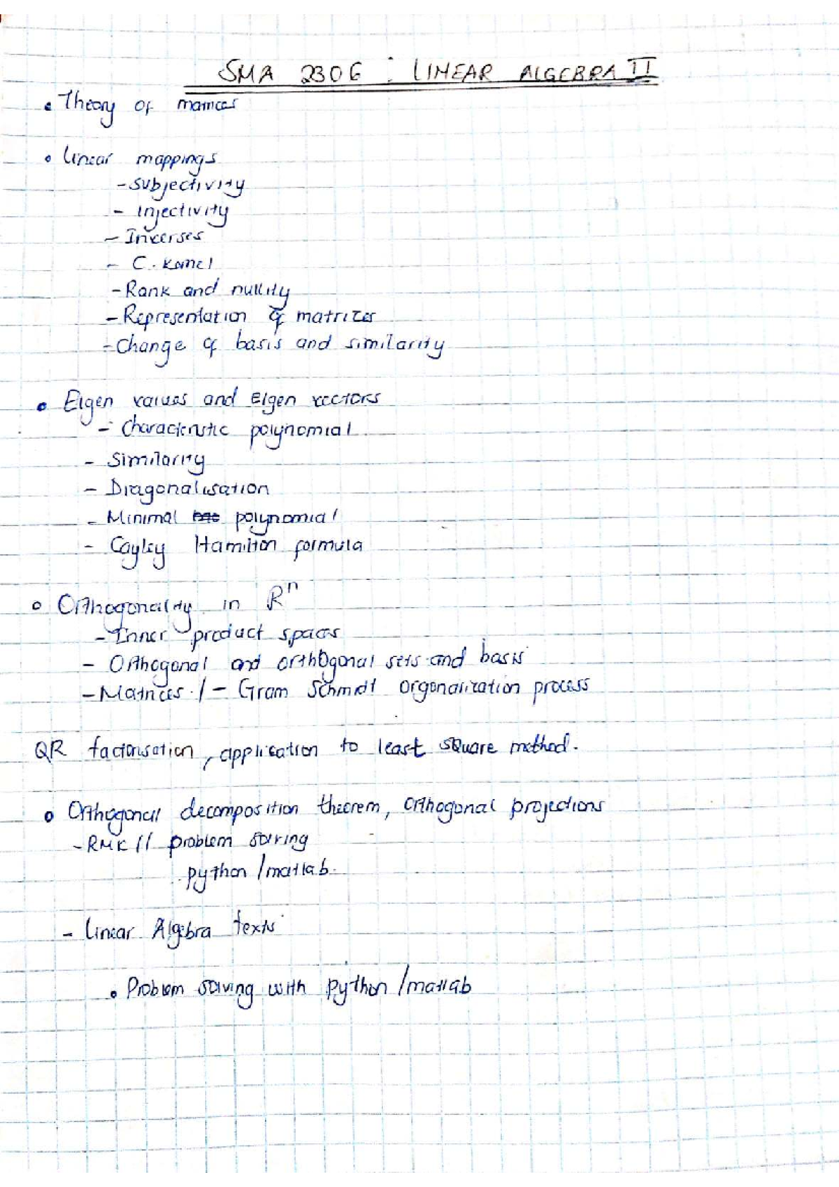 SMA 2306: Linear Algebra II - Comprehensive Notes on Matrices and ...