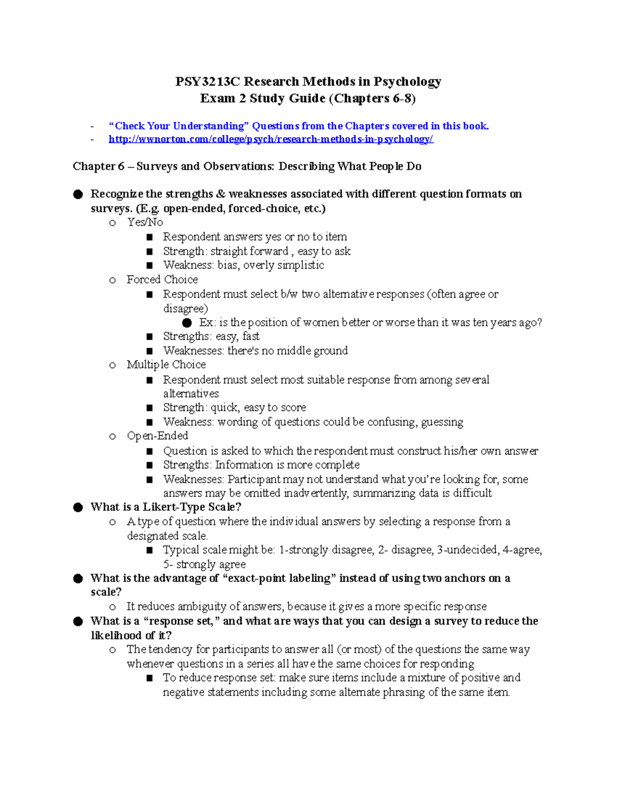 PSY3213C Exam 2 Study Guide: Research Methods & Survey Techniques - Studocu