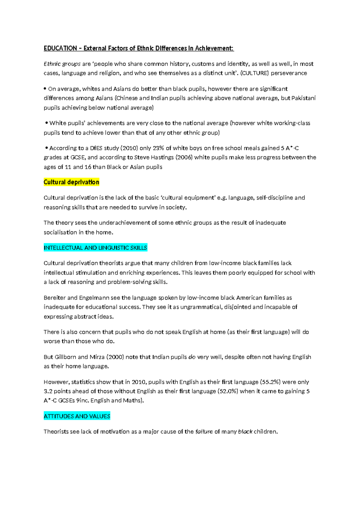 EDUCATION External Factors Influencing Ethnic Achievement Differences ...