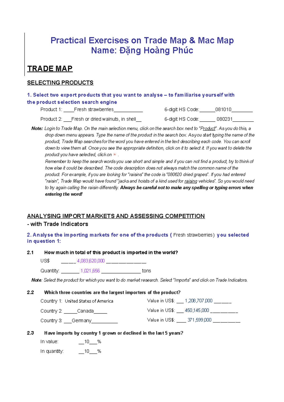 Trademap practical exercises on product selection and market analysis ...