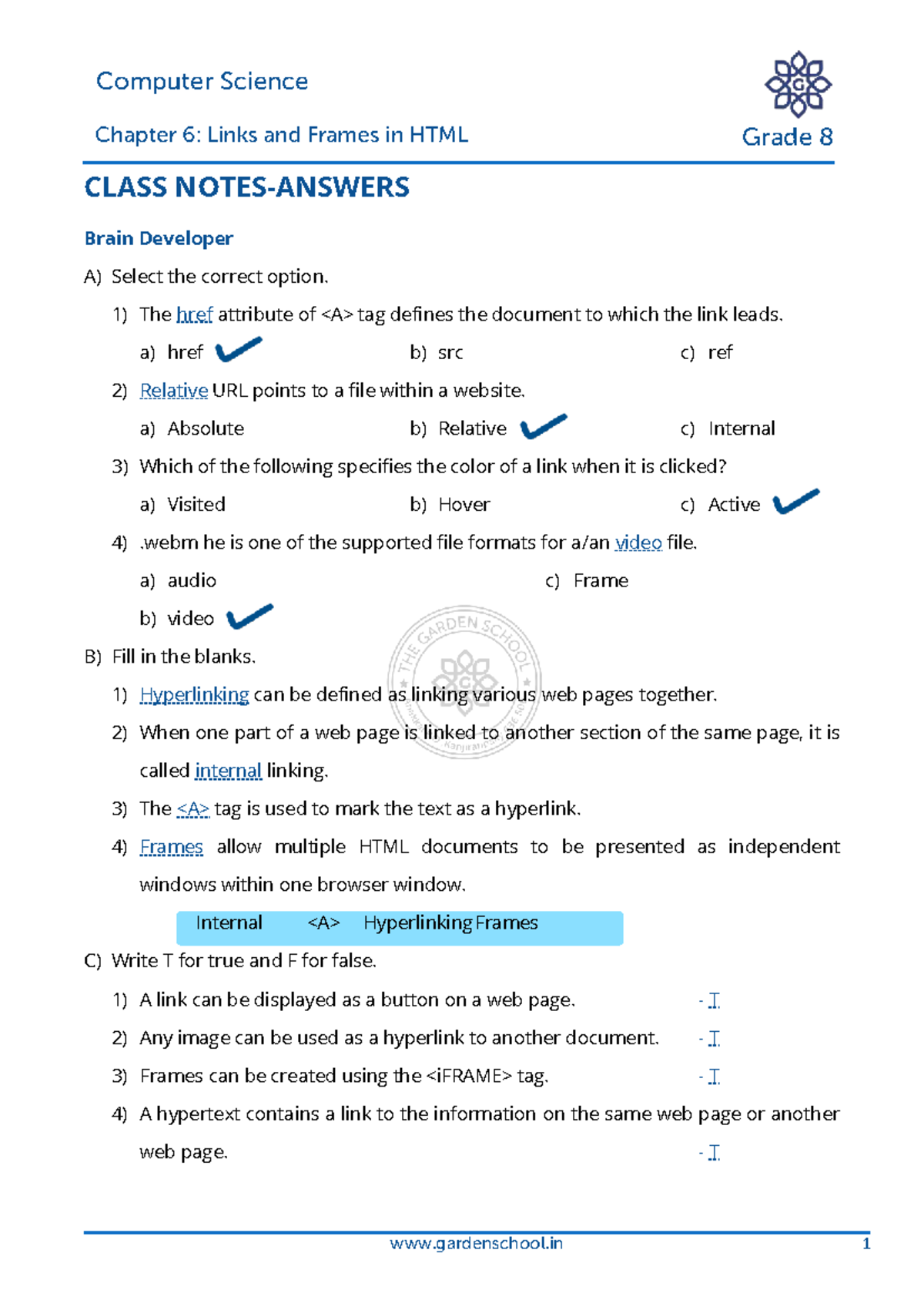 AK CN Grade 8 Computer Science Chapter 6: Links & Frames in HTML - Studocu