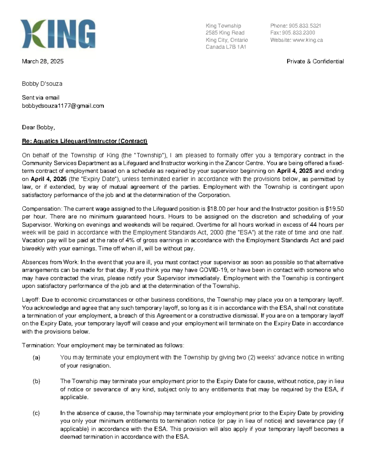 Bobby D'souza - 2025 Aquatics Lifeguard & Instructor Contract Agreement ...