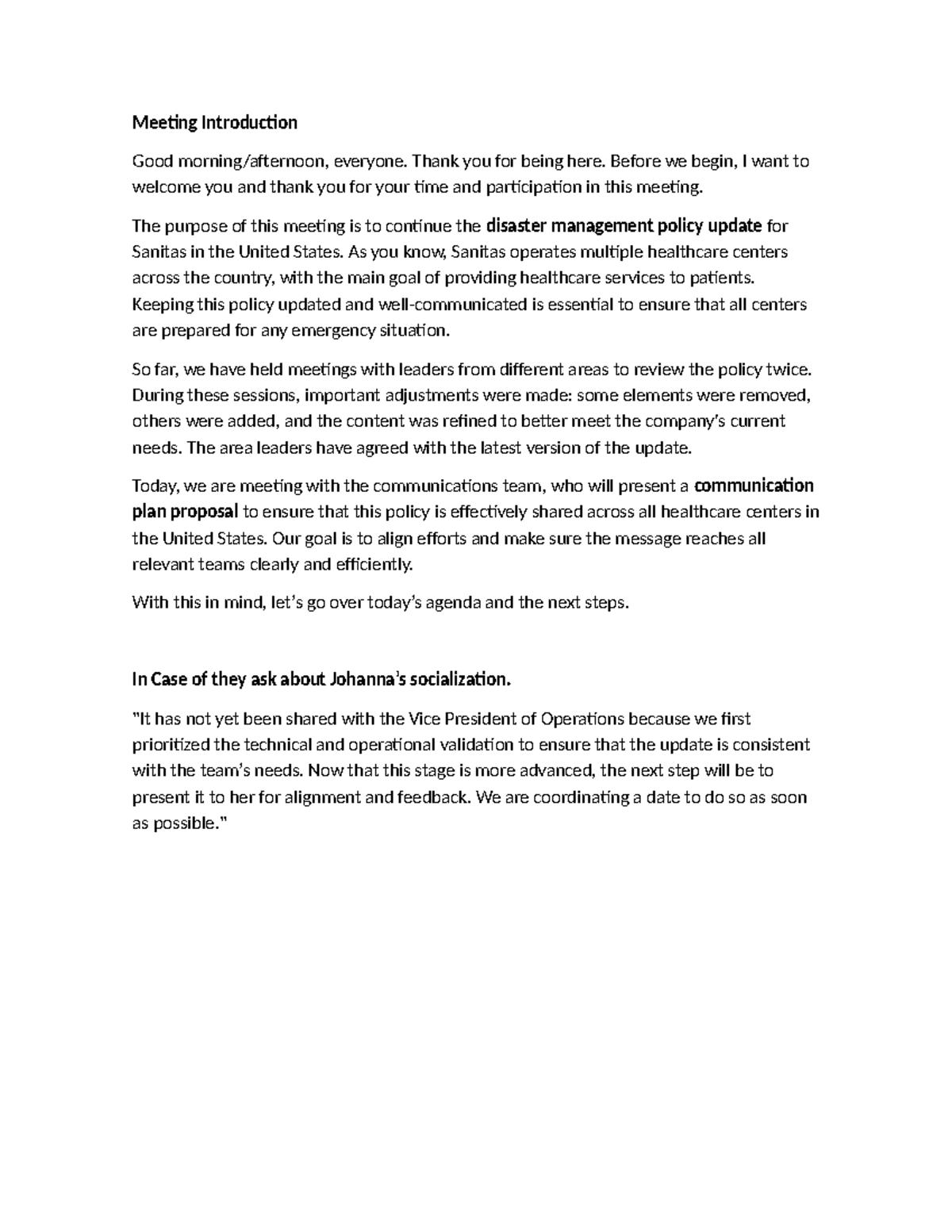 Emergency Script Meeting Introduction - March 14th Update - Studocu