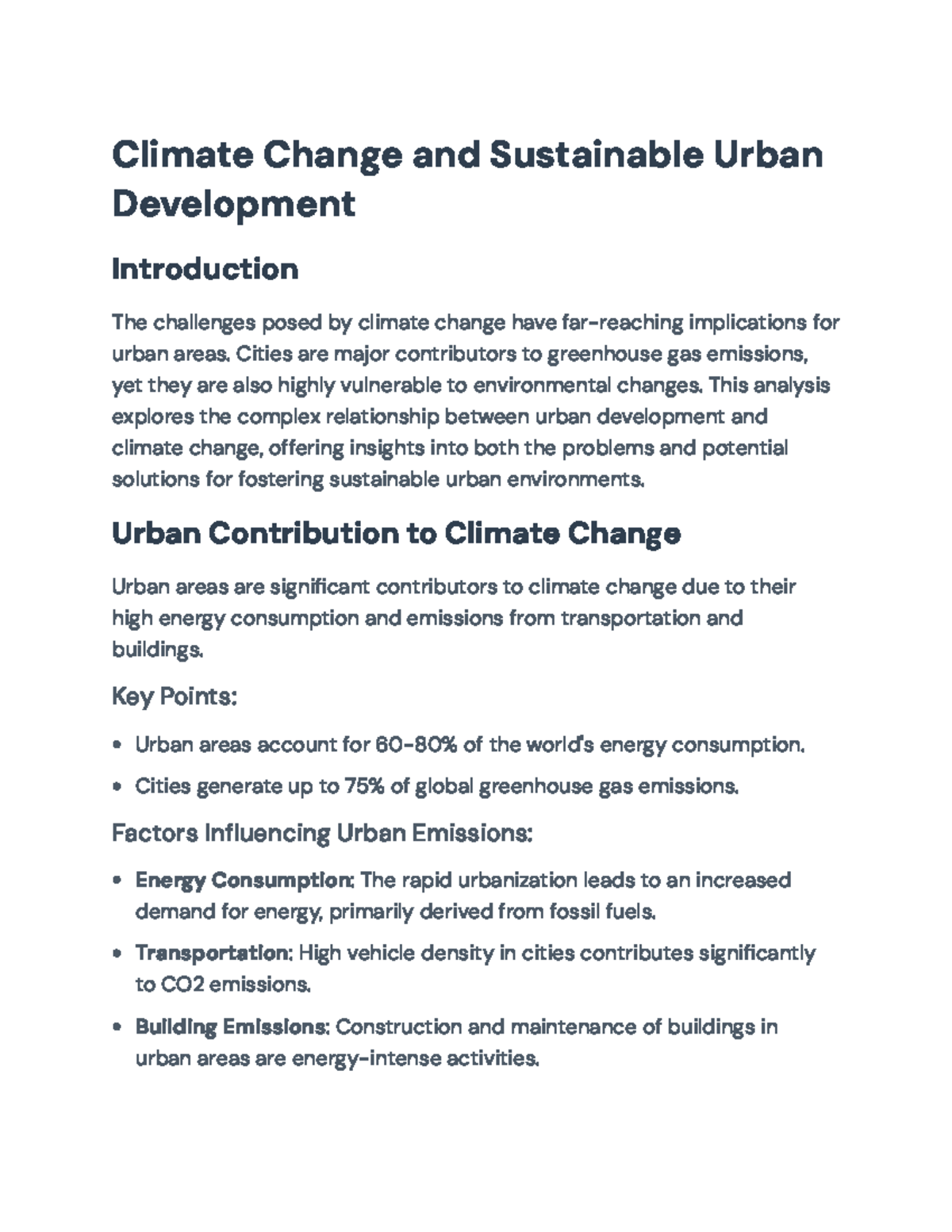 Climate Change and Sustainable Urban Development Analysis - Climate ...