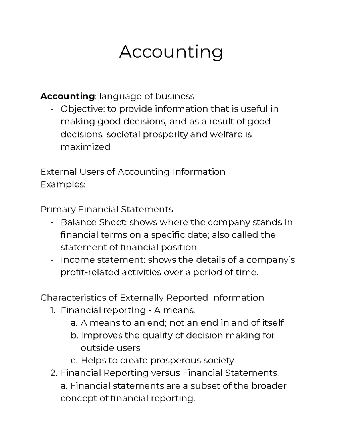 Accounting topic 1 - lecture 1 - Accounting Accounting: language of ...
