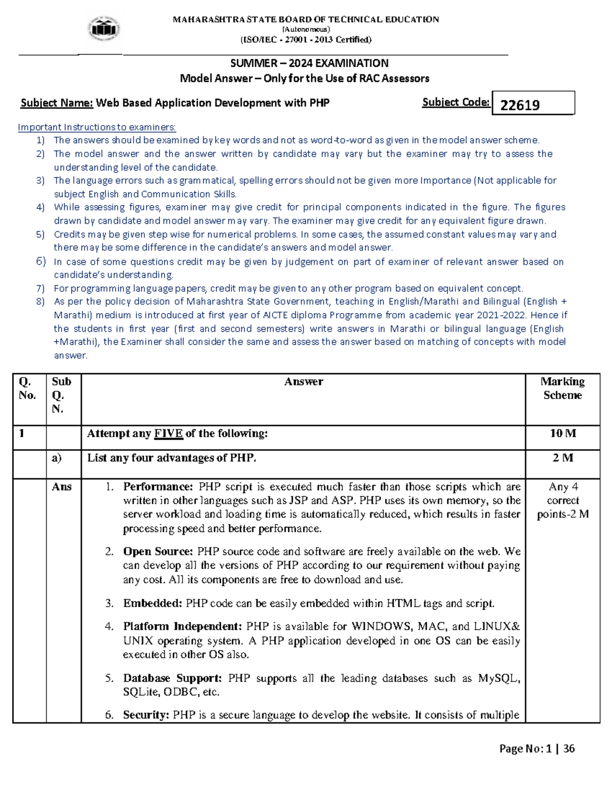 Model Answer for Web Based Application Development (PHP) - Exam 22619 ...