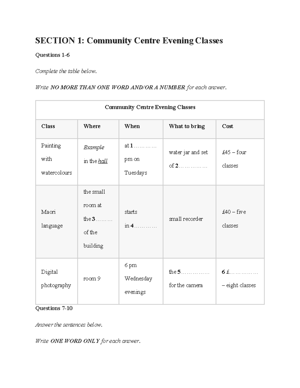 Togti LIS T4 - IELTS Listening Test 4 Community Centre Questions - Studocu