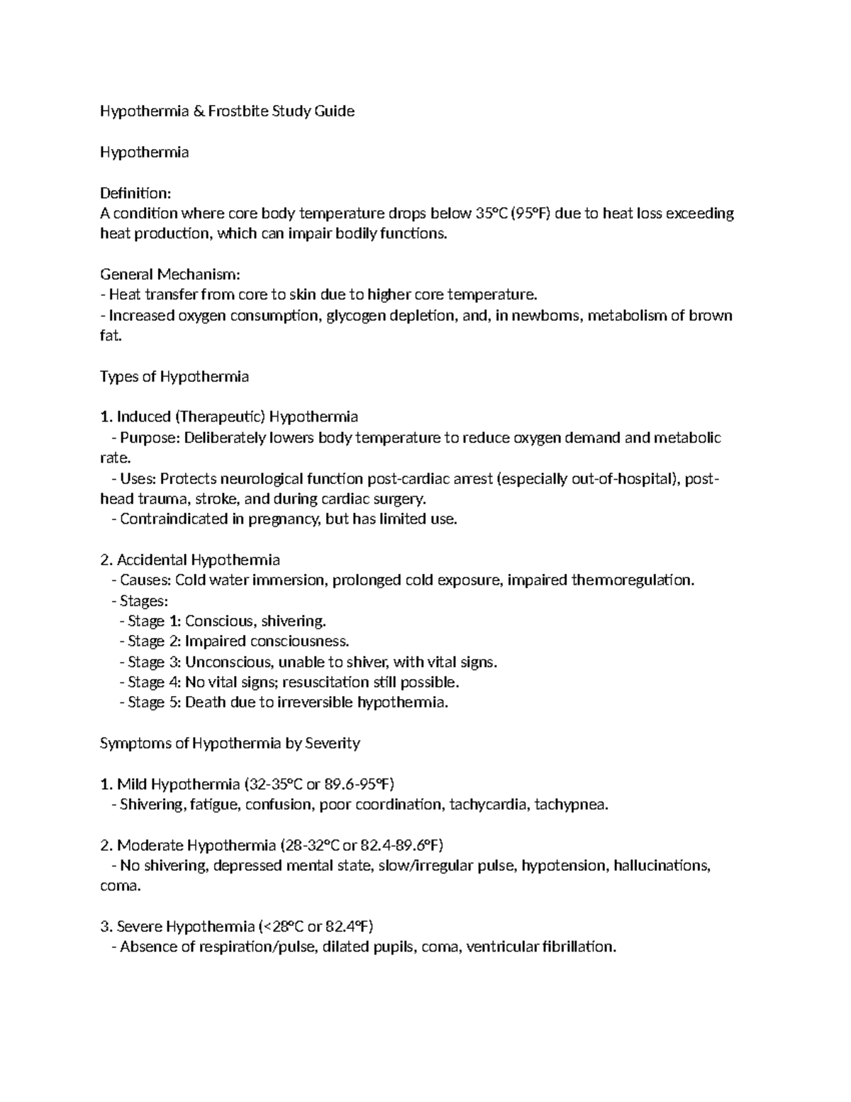 Study Guide: Hypothermia & Frostbite (Course Code: HYP-101) - Studocu