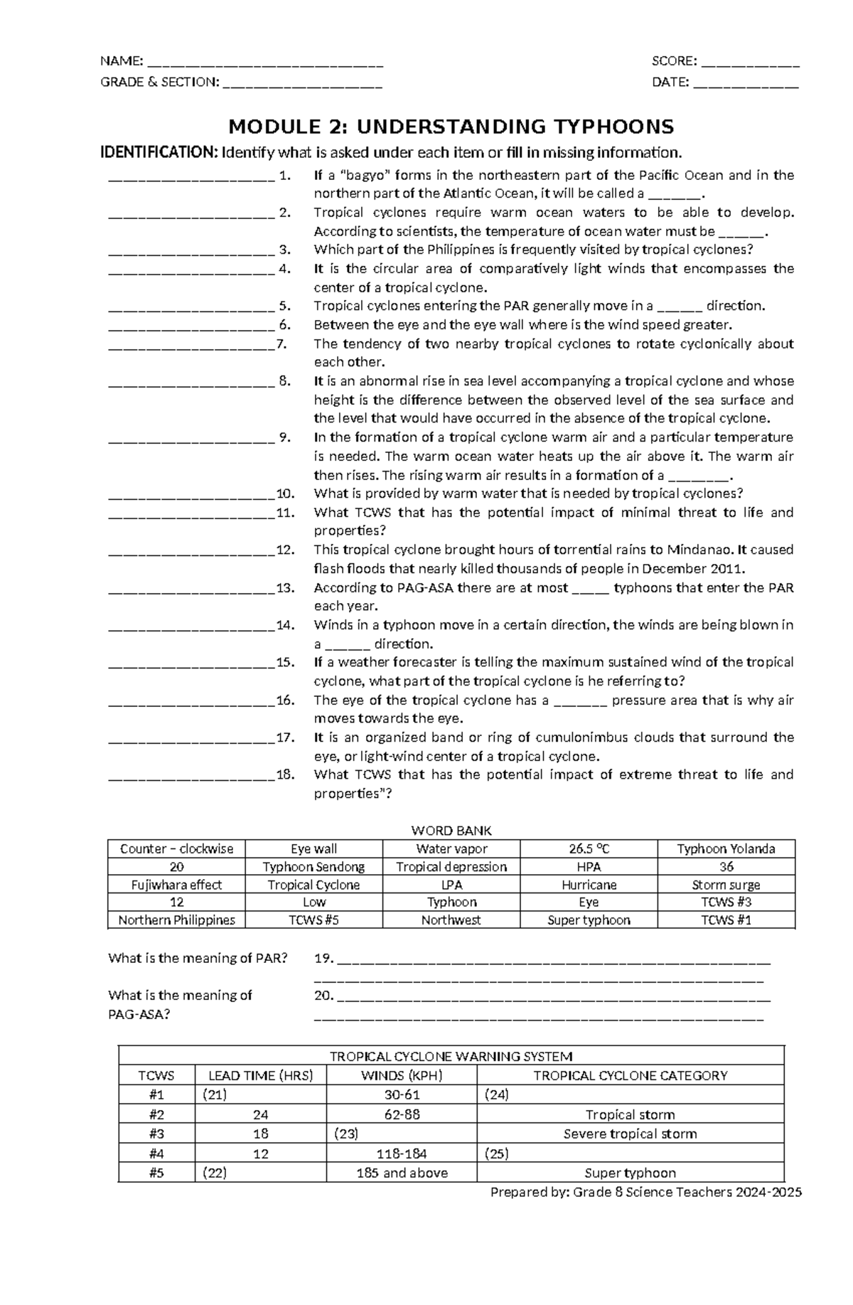 Understanding typhoons quiz 2024 2025 - NAME ...