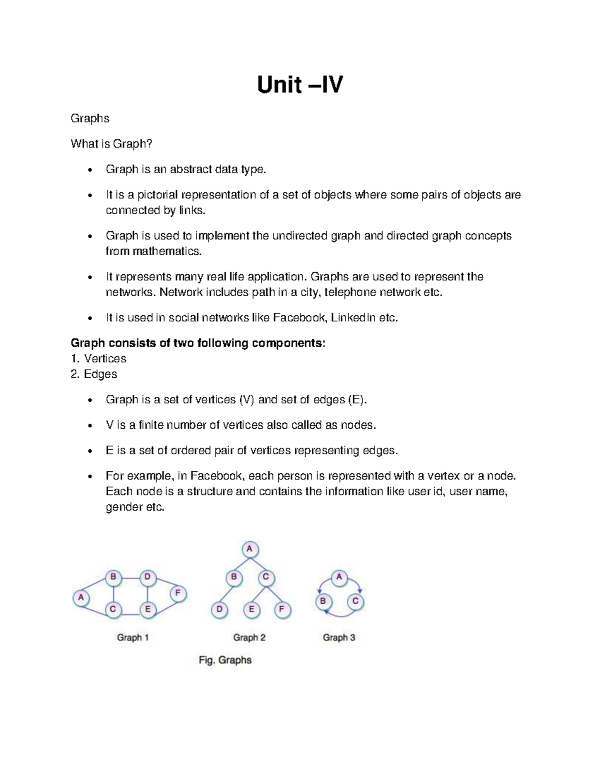 DS UNIT-4: Comprehensive Notes on Graphs and Their Representations ...