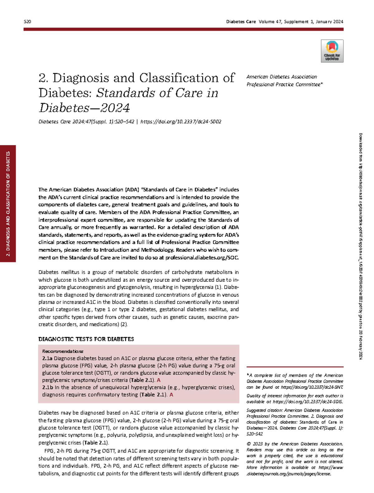 Diagnosis and Classification diabetes ada 200   20. Diagnosis and ...