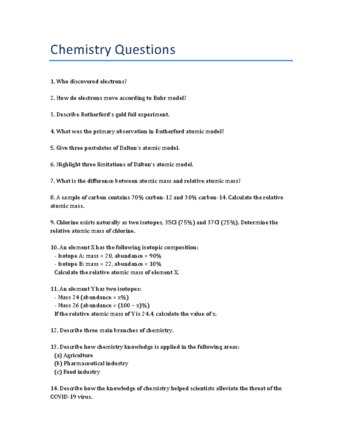 Chemistry Questions - Notes for CHEM 101 Final Exam - Studocu