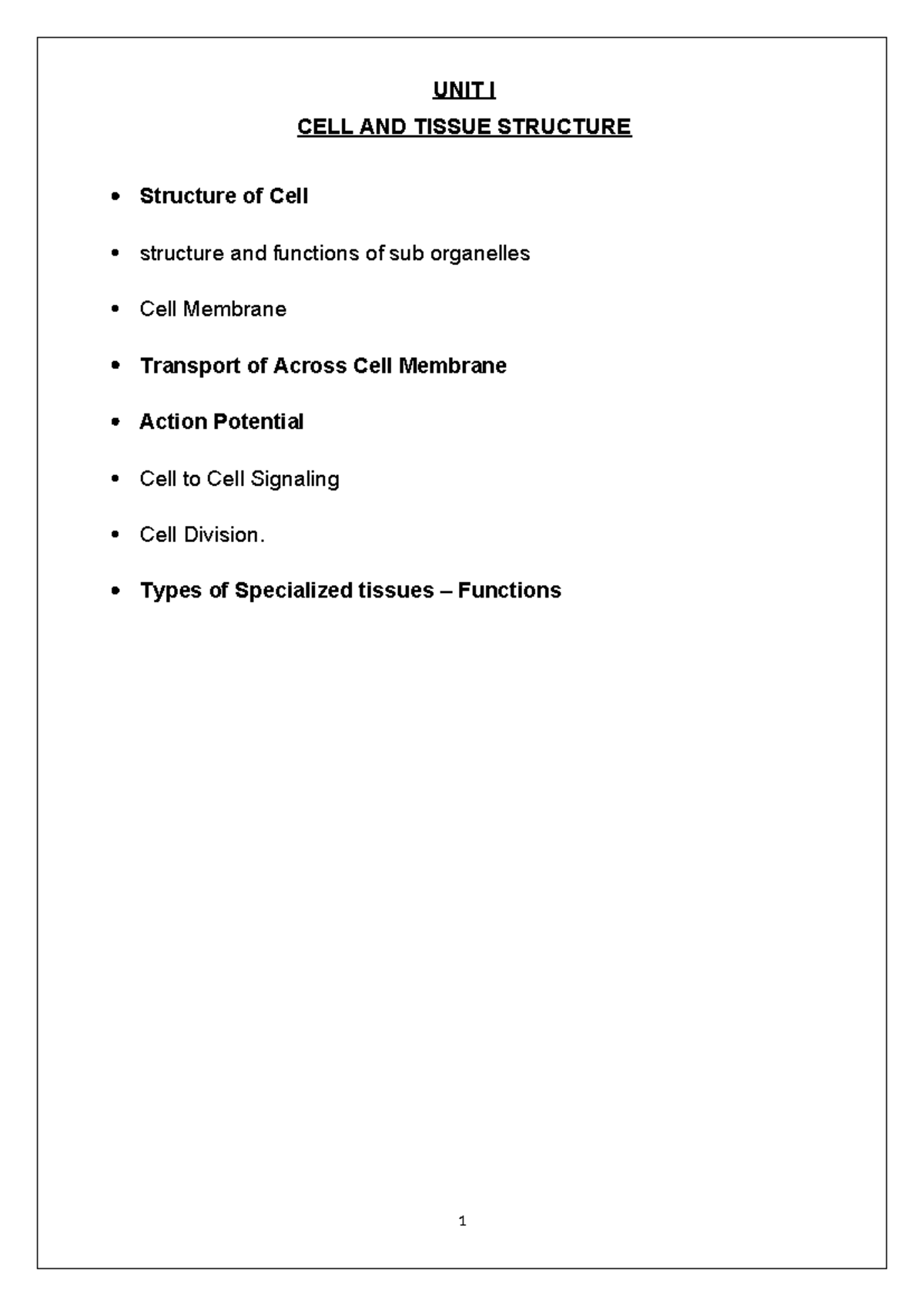 Anatomy and Human Physiology: Unit 1 - Cell and Tissue Structure - Studocu