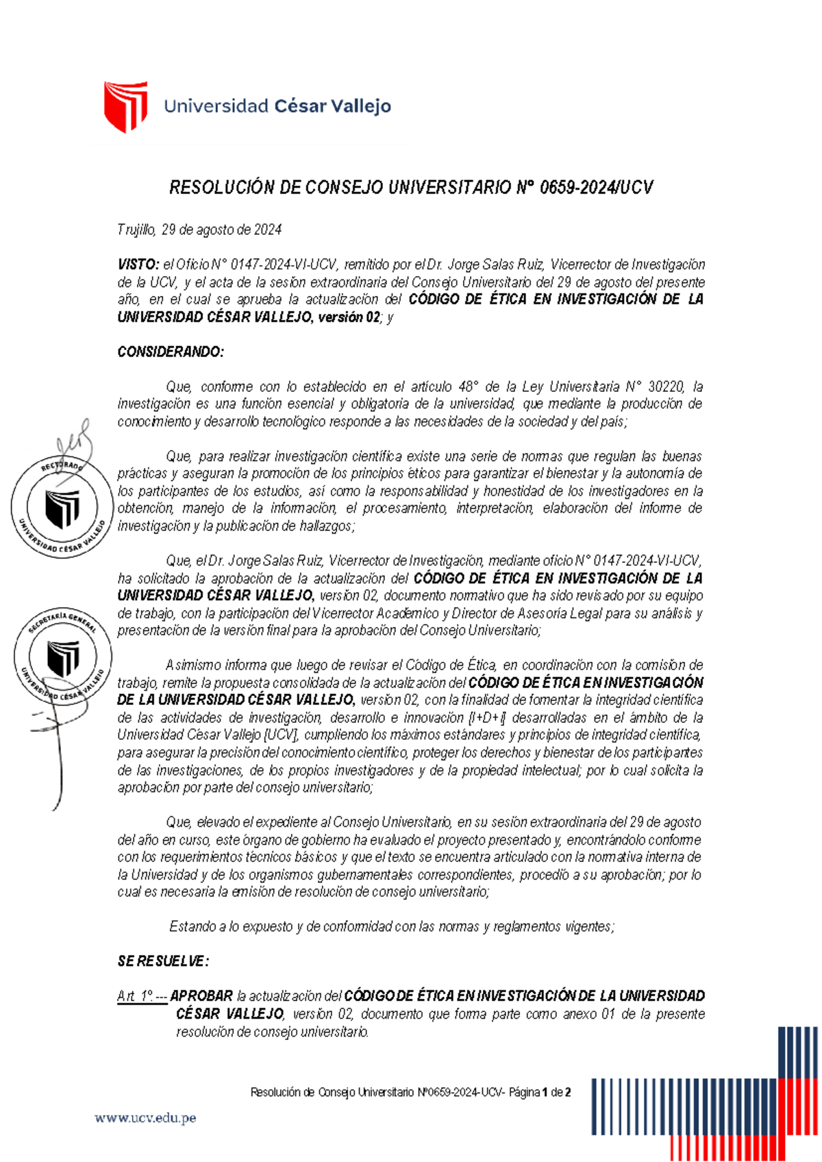 RCUN°659-2024-UCV - Actualización del Código de Ética en Investigación - Document Preview