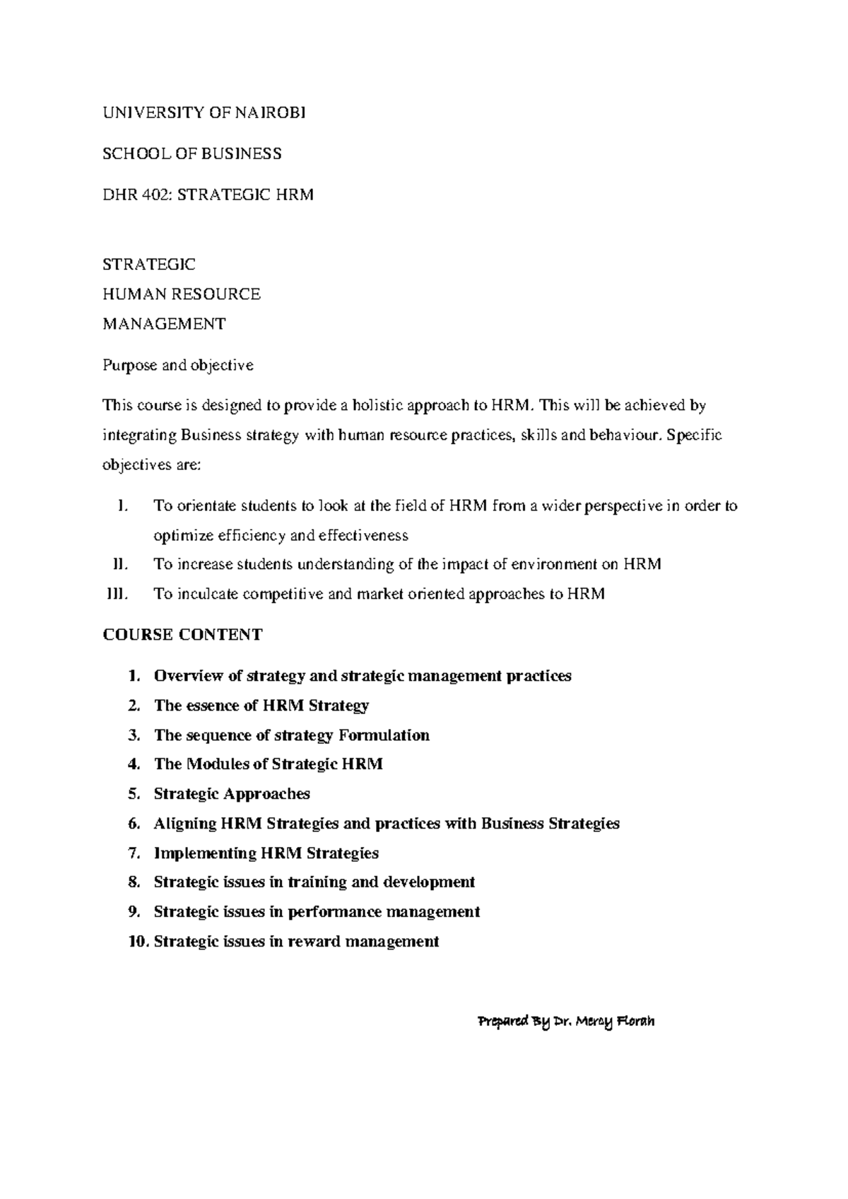 Revised DHR 402: Strategic HRM Notes from University of Nairobi - Studocu