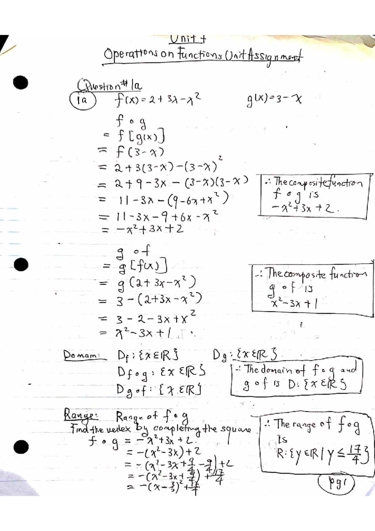 Unit 7 Assignment: Operations on Functions and Composite Functions ...