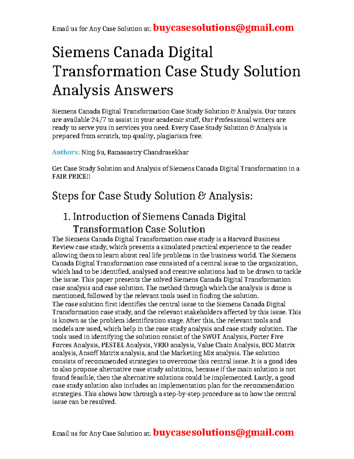 Siemens Canada Digital Transformation Case Study Solution & Analysis ...